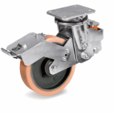 SRP/EES MHD FR - VULKOLLAN® wheels, cast iron centre, swivel top plate electrowelded sprung-loaded bracket type EES MHD with adjustable front brake