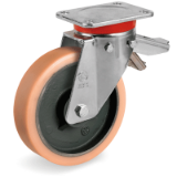 SRP/EP FR - Vulkolan® wheels, cast iron centre, swivel top plate bracket type "EP" with brake