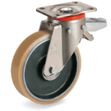 SRP/P FR - Vulkolan® wheels, cast iron centre, swivel top plate bracket type "P" with brake