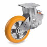 SF/EES MHD - Thick “TR” polyurethane wheels with ergonomic round profile, aluminium centre, fixed electrowelded sprung-loaded bracket type EES MHD