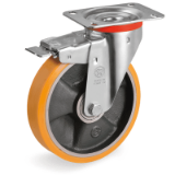 SRP/NL FR - "TR" polyurethane wheels, cast iron centre, swivel top plate bracket type "NL" with brake