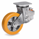 SRP/EES MHD - Wheels in thick “TR” polyurethane, aluminium centre, swivel top plate electrowelded sprung-loaded bracket type EES MHD