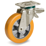 65HT SPR/PT FR - High thickness "TR" polyurethane wheels, aluminum center, rotating support "PT" type plate with brake