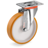 SRP/NLX - "TR" polyurethane wheels, polyamide 6 centre, stainless steel swivel top plate bracket type "NLX"