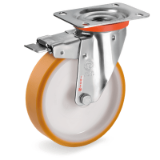 SRP/NLX FR - "TR" polyurethane wheels, polyamide 6 centre, stainless steel swivel top plate bracket type "NLX" with brake