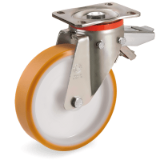SRP/P FR - "TR" polyurethane wheels, polyamide 6 centre, swivel top plate bracket type "P" with brake