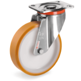 SRP/PX - "TR" polyurethane wheels, polyamide 6 centre, stainless steel swivel top plate bracket type "PX"