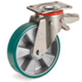 SRP/P FR - "TR" polyurethane wheels, aluminium centre, swivel top plate bracket type "P" with brake