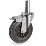 SRC/NL FR - Standard rubber wheels, swivel bracket with stem type "NL" with brake
