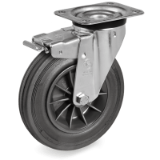 SRP/NL FR - Standard rubber wheels, swivel top plate bracket type "NL" with brake