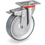 SRP/NL FR - Grey non-marking thermoplastic rubber, polypropylene centre, swivel top plate bracket type "NL" with brake