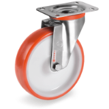 SRP-SF NLX - Injection polyurethane wheels, 55 shore D polyamide 6 centre, swivel top plate bracket type "NLX"