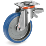 SRP/PX FR - "SIGMA ELASTIC" rubber wheels, stainless steel swivel top plate bracket type "PX" with brake