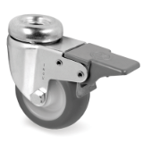 38 SRFP FR NX - Grey non-marking thermoplastic rubber wheels with polypropylene centre, swivel bracket with bolt hole with front lock