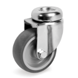 Grey non-marking thermoplastic rubber wheels with polypropylene centre, zinc-plated brackets - Grey non-marking thermoplastic rubber wheels with polypropylene centre, swivel bracket with bolt hole