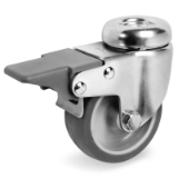 Grey non-marking thermoplastic rubber wheels with polypropylene centre, zinc-plated brackets - Grey non-marking thermoplastic rubber wheels with polypropylene centre, swivel bracket with bolt hole with front lock