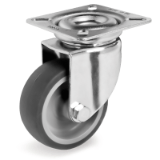 Grey non-marking thermoplastic rubber wheels with polypropylene centre, zinc-plated brackets - Grey non-marking thermoplastic rubber wheels with polypropylene centre, swivel top plate bracket