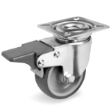 Grey non-marking thermoplastic rubber wheels with polypropylene centre, zinc-plated brackets - Grey non-marking thermoplastic rubber wheels with polypropylene centre, swivel top plate bracket with front lock