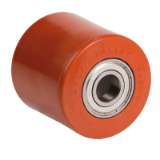 78CC - Injection polyurethane transpallet rollers, polyamide 6 centre, ball bearing bore